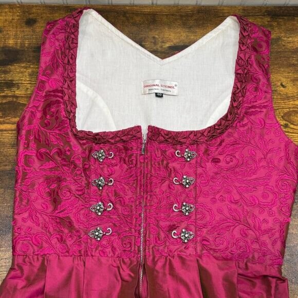 Original Steindl Dress Size M German 100% Silk Dirndl Oktoberfest Milk Maid Pink - Picture 15 of 16
